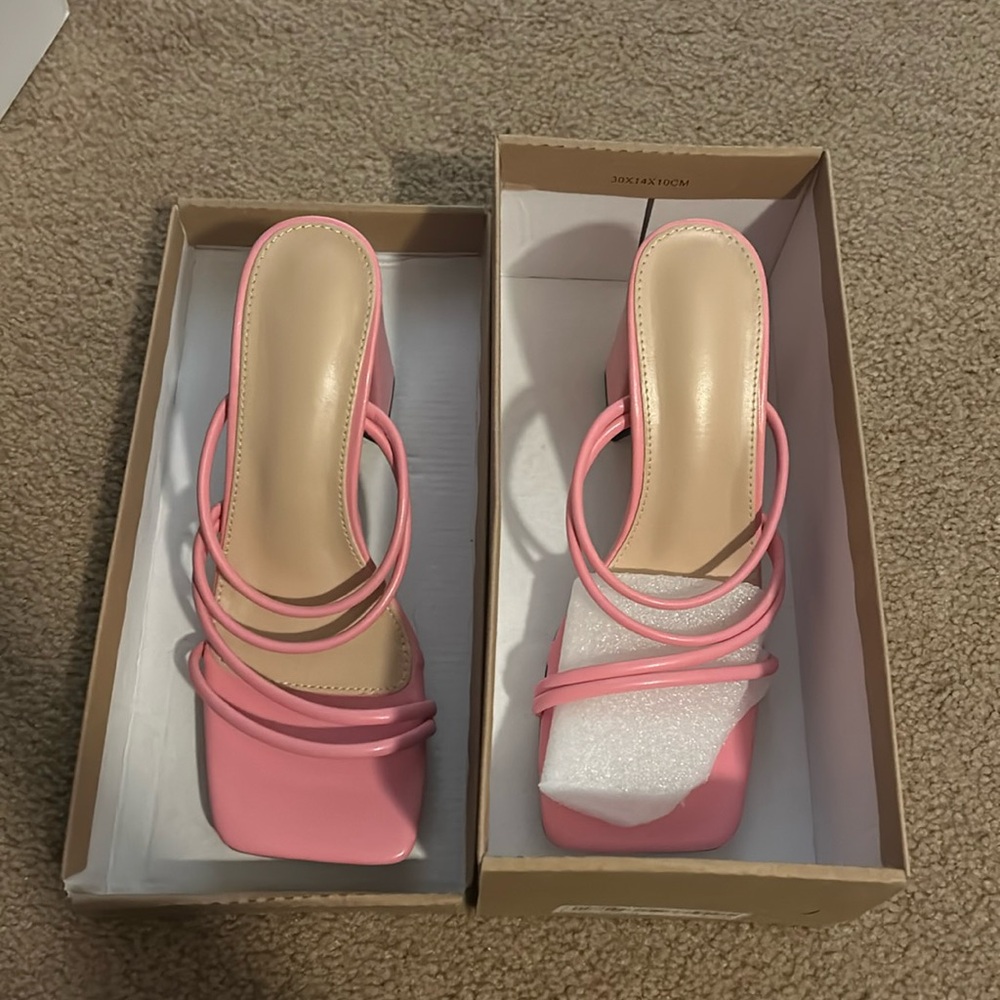 Pink strappy block heel